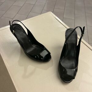 Heels Black Patent Leather Peep-Toe Slingback Heels-Cole Haan-Nike Air-81/2